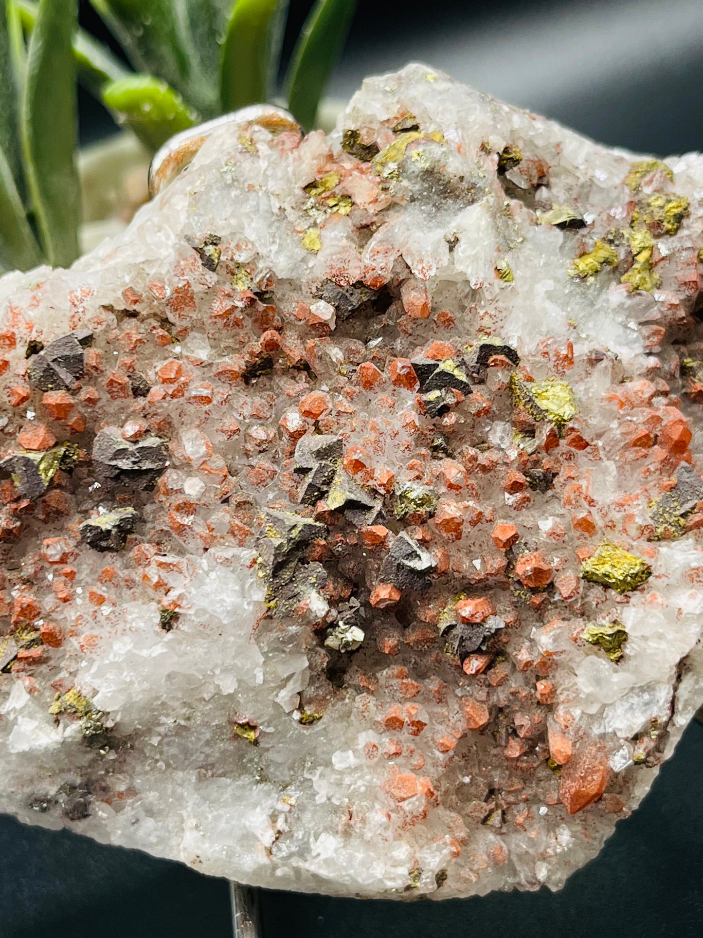 Red Quartz Cluster with pyrite